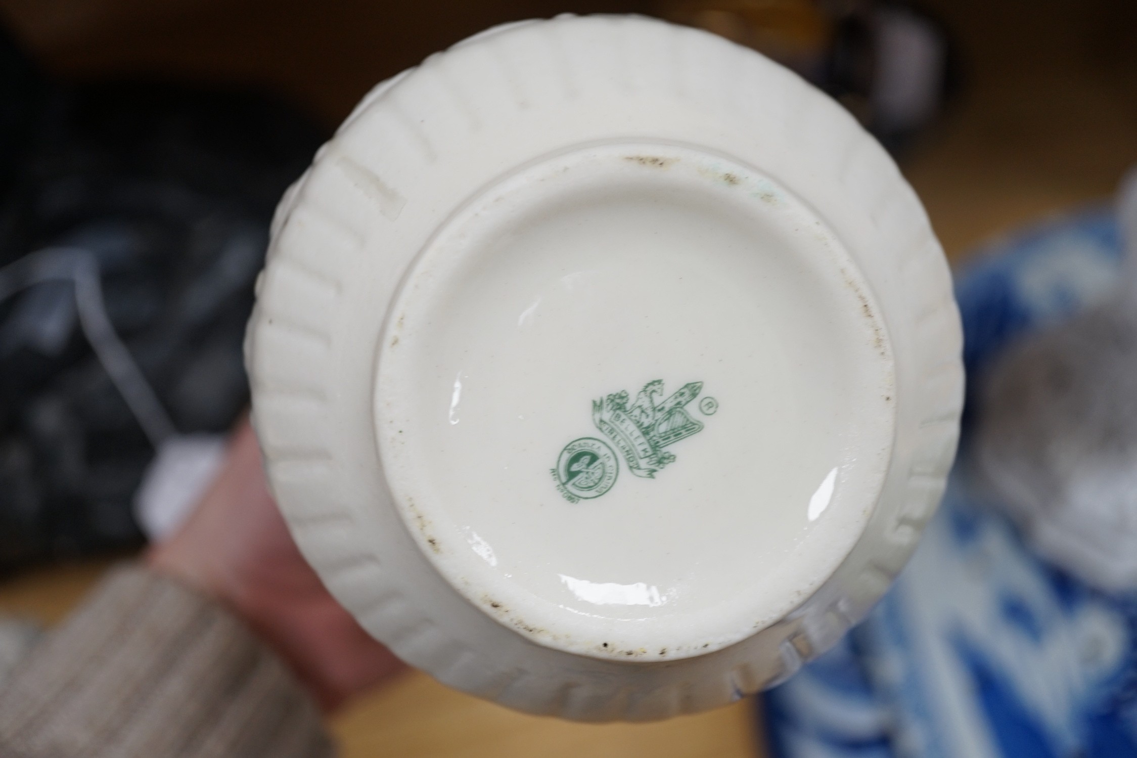 A Victorian blue printed strainer and other various ceramics